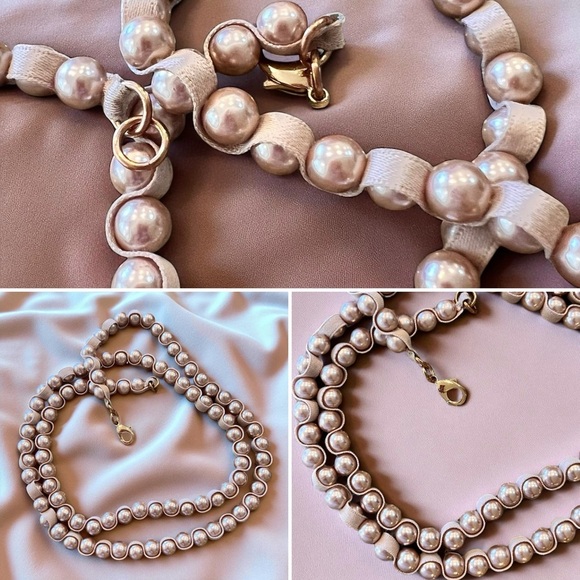 Vintage Ara Rose Gold Faux Pearl Necklace and Ribbon 40” - Picture 16 of 17